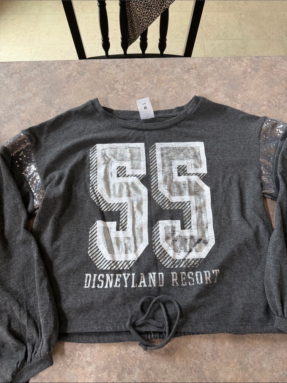 Disney Gray '55' Sequin-Sleeve Cropped Box Hoodie